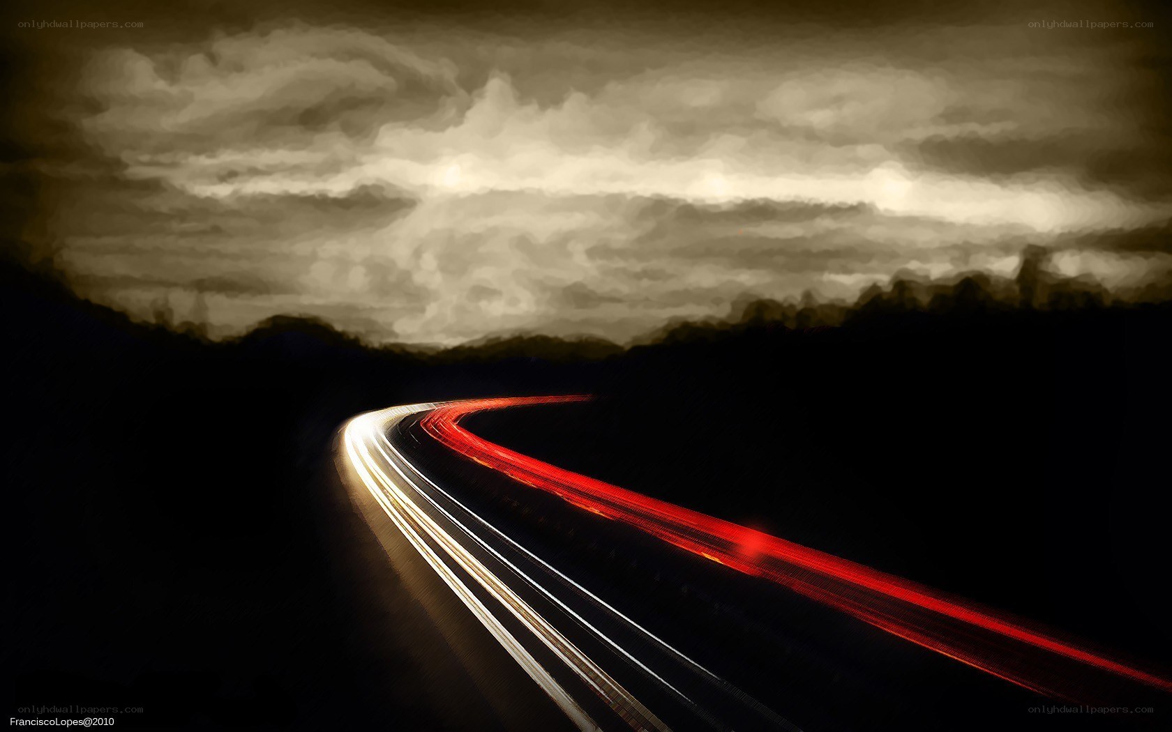 Light trails on a winding road