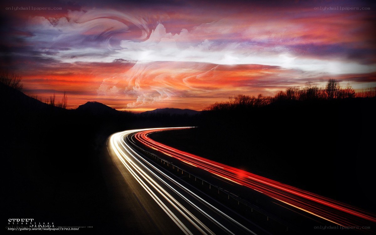 Light trails on a winding road