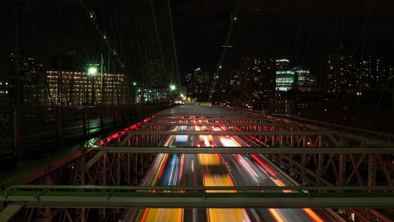 Light Trails on Bridge — Black, Dark, Night