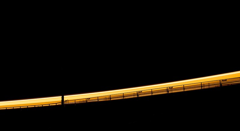 Light Trails on Bridge — Black, Dramatic, Night
