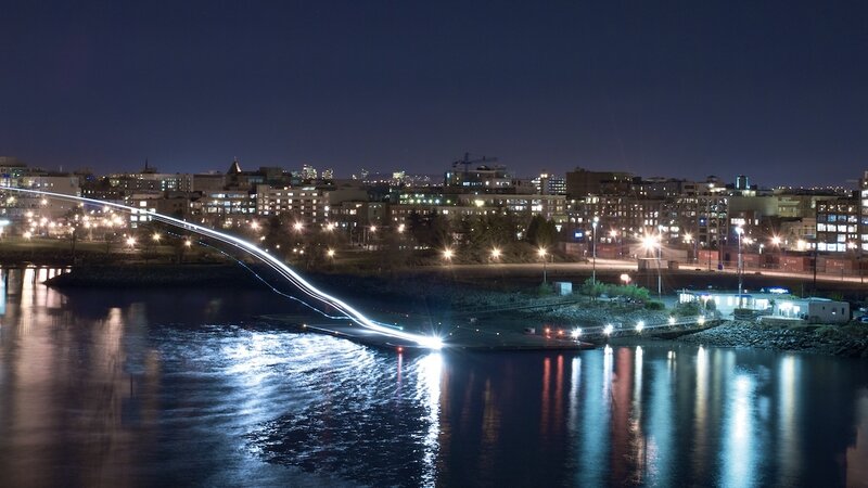 Light Trails on Bridge — Blue, Calm