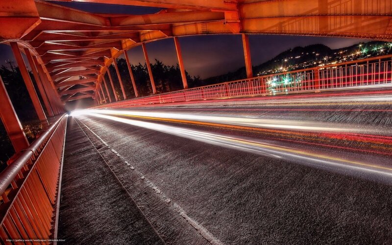Light Trails on Bridge — Red, Dramatic, Night