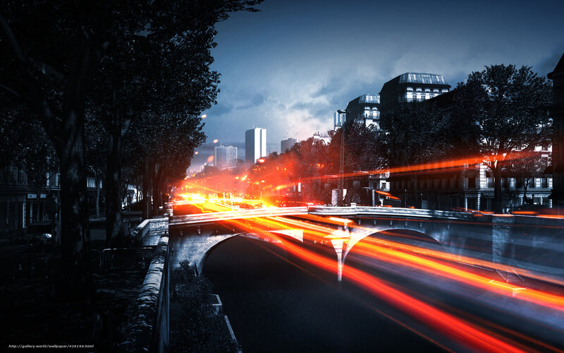 Light Trails on Bridge — Red, Dramatic