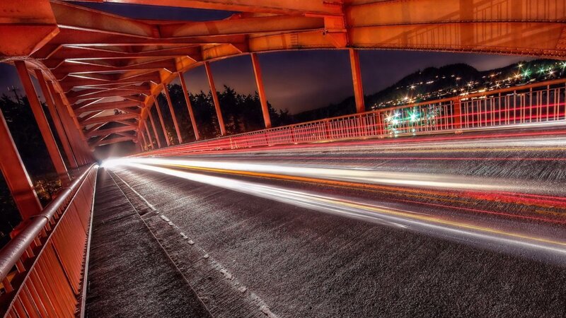 Light Trails on Bridge — Red