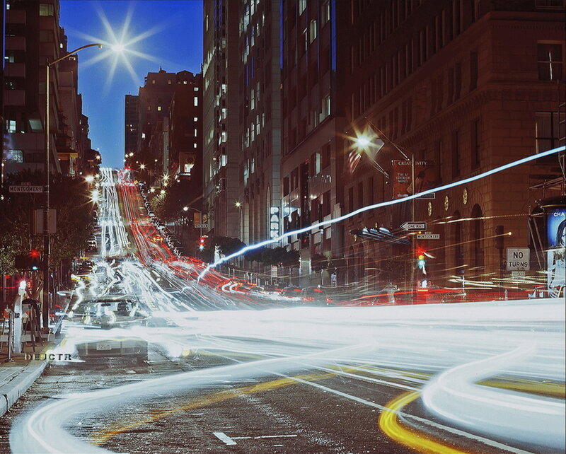 Light Trails on City Street — Blue