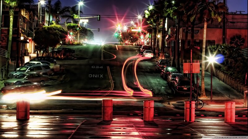 Light Trails on City Street — Red, Dramatic