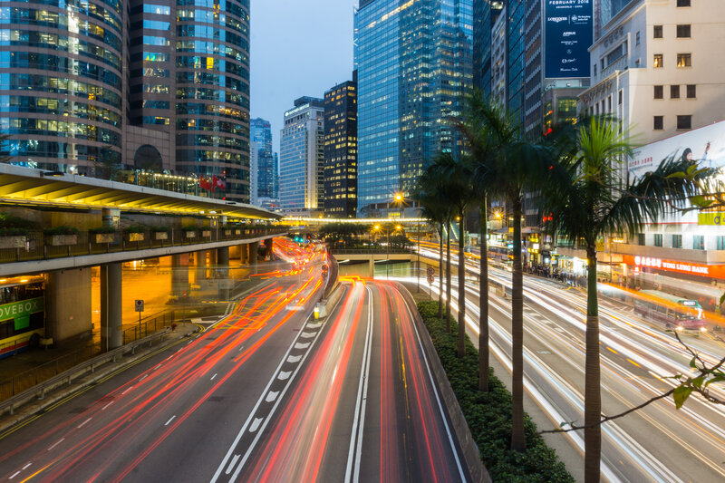 Light Trails on City Street — Red, Dynamic, Night