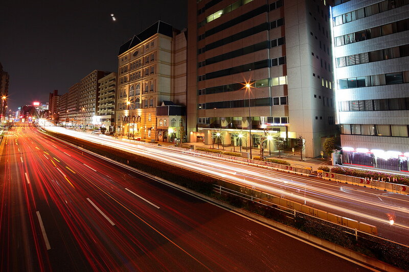 Light Trails on City Street — Red