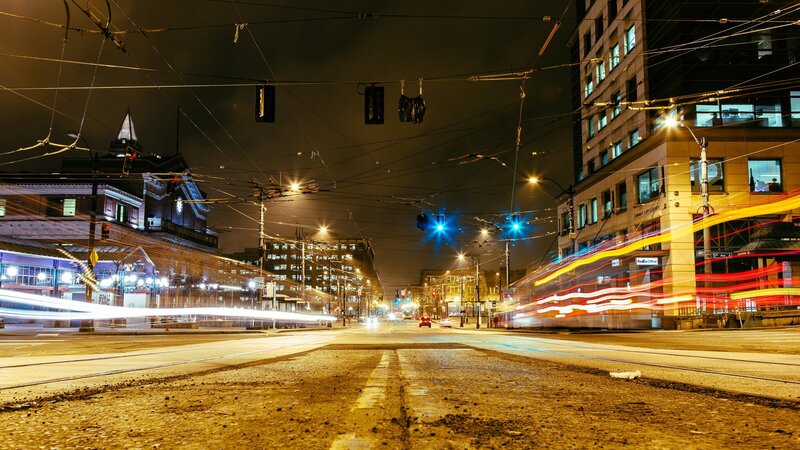 Light Trails on City Street — Yellow, Dramatic