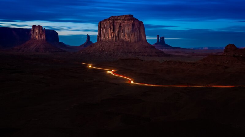Light Trails on Desert Road — Blue