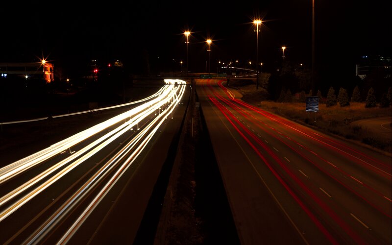 Light Trails on Highway — Black, Dark, Night