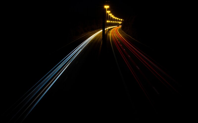 Light Trails on Highway — Black, Dark