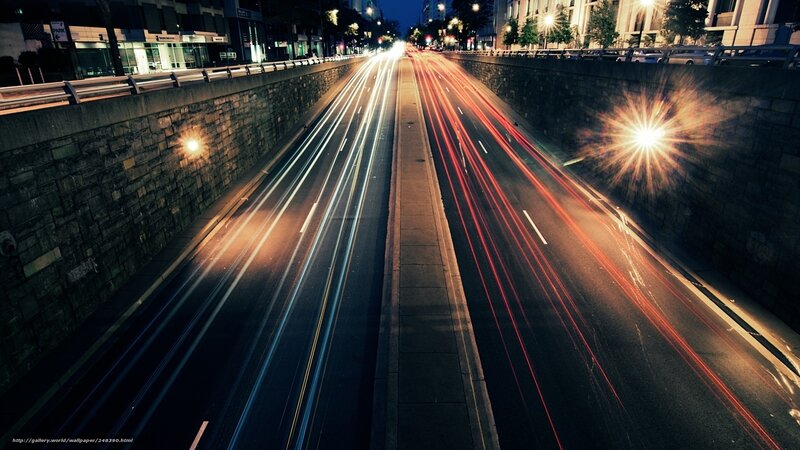 Light Trails on Highway — Black, Dynamic, Night