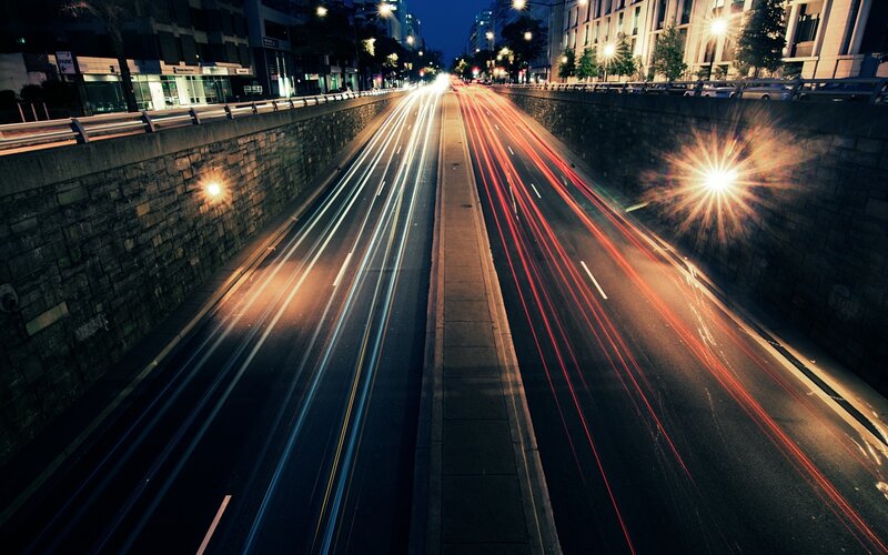 Light Trails on Highway — Black