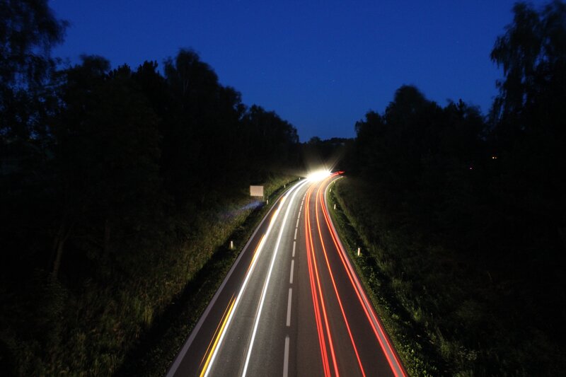 Light Trails on Highway — Blue, Dark