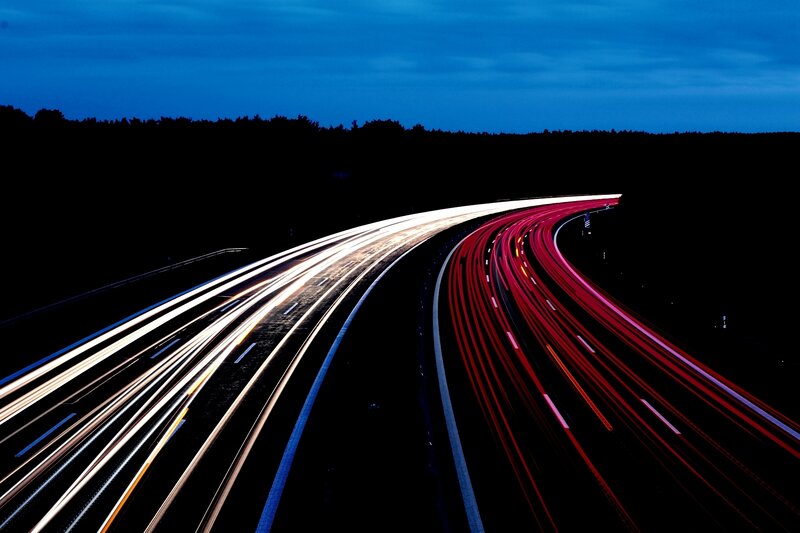 Light Trails on Highway — Blue, Dramatic, Night