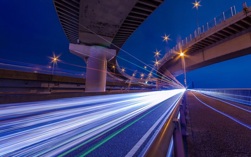 Light Trails on Highway — Blue, Dynamic, Night
