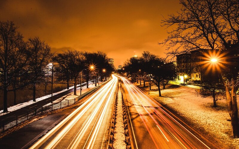 Light Trails on Highway — Orange