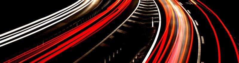 Light Trails on Highway — Red, Dynamic, Night, Photograph, Car Lights, Curves
