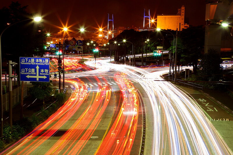 Light Trails on Highway — Red, Dynamic, Night