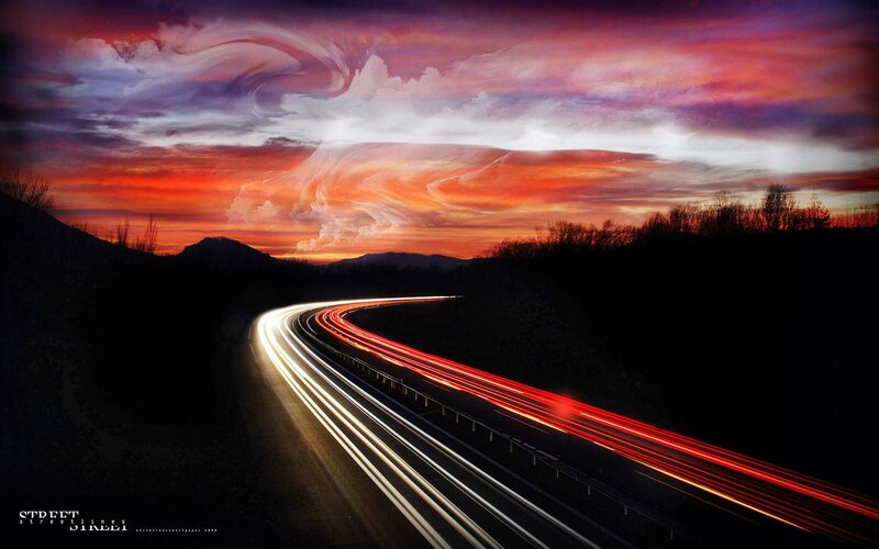 Light Trails on Highway — Red