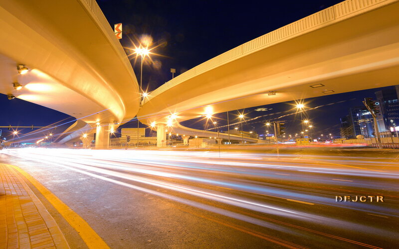 Light Trails on Highway — Yellow, Dramatic