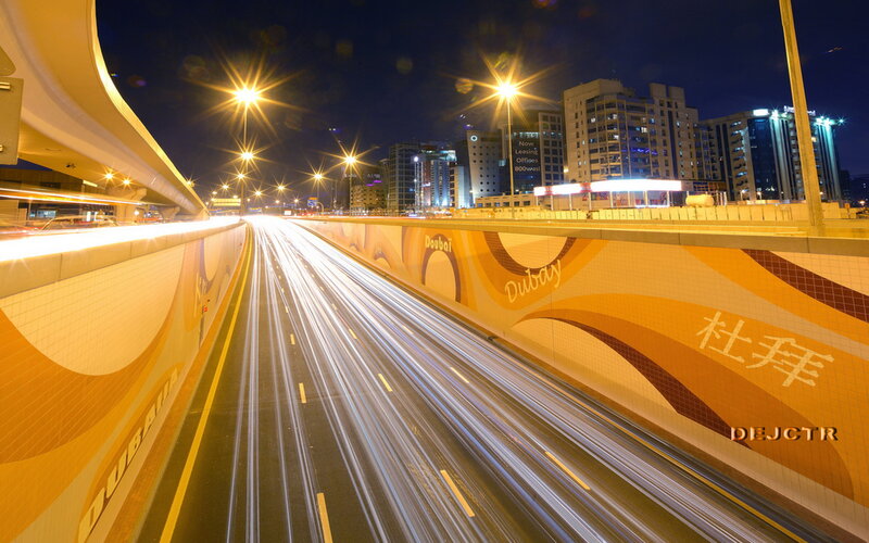 Light Trails on Highway — Yellow