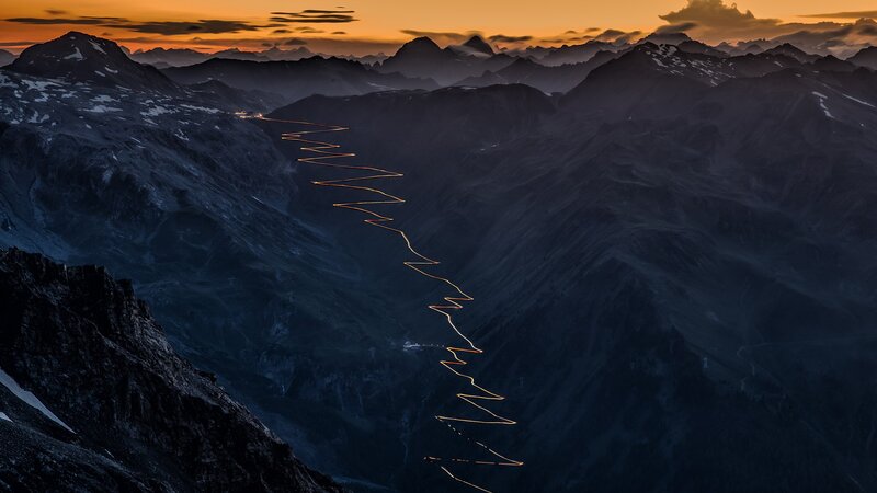Light Trails on Mountain Road — Orange