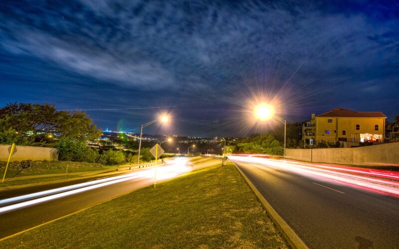 Light Trails on Road — Blue, Dramatic