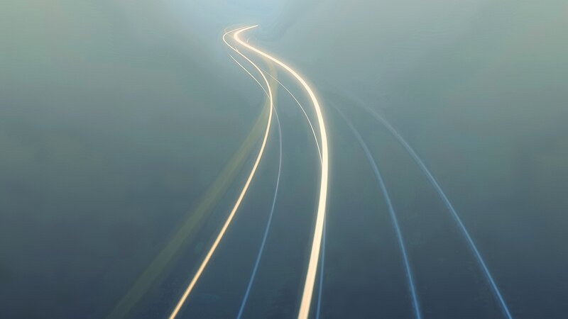 Light Trails on Road — Blue, Serene, Digital Art