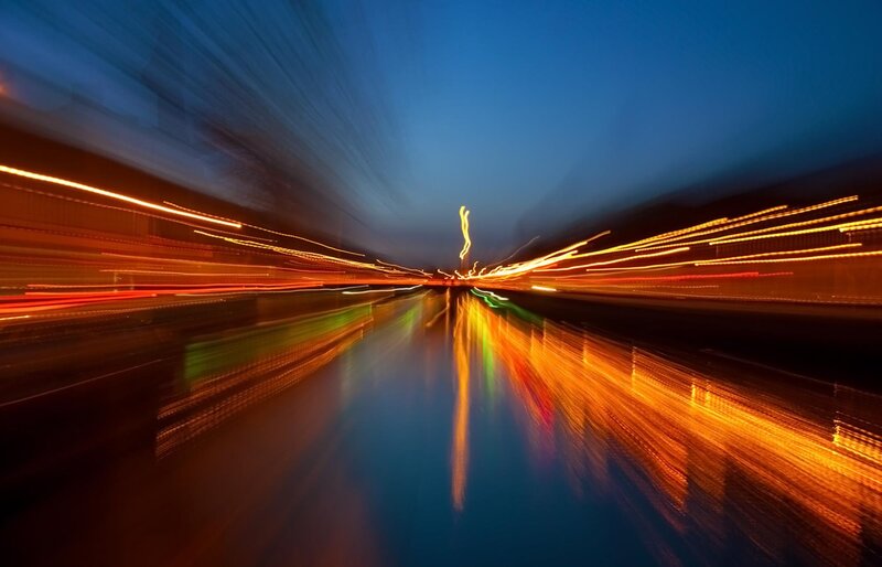 Light Trails on Road — Blue