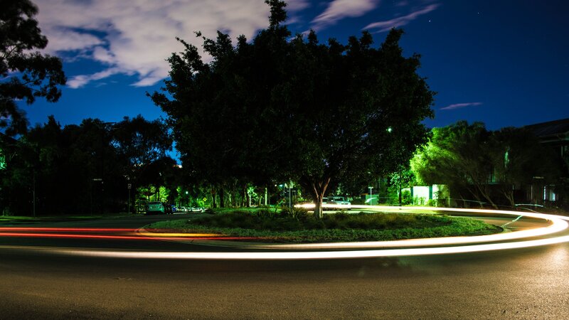 Light Trails on Roundabout