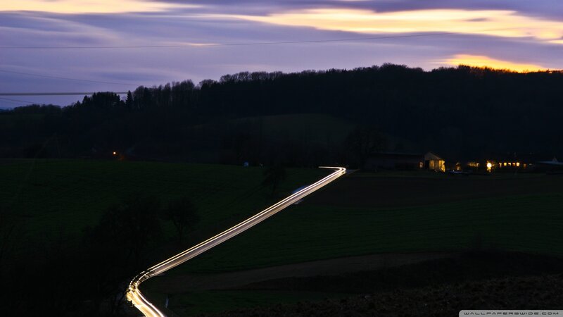 Light Trails on Rural Road