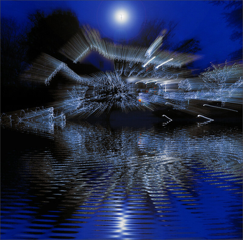 Light Trails on Water — Blue
