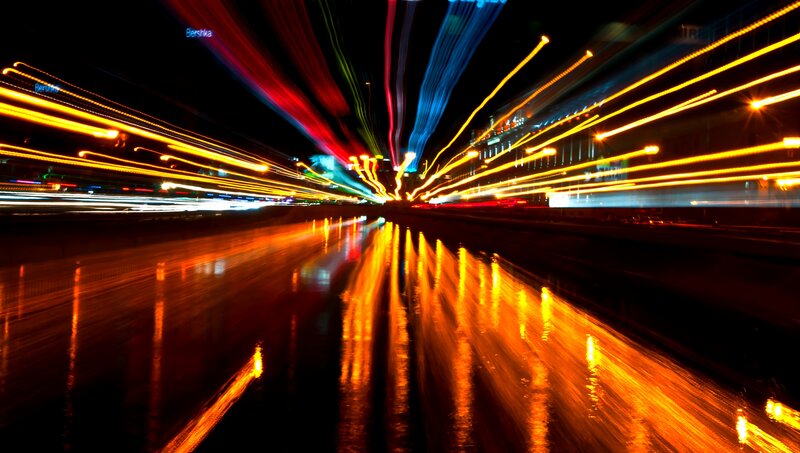 Light Trails on Wet Road
