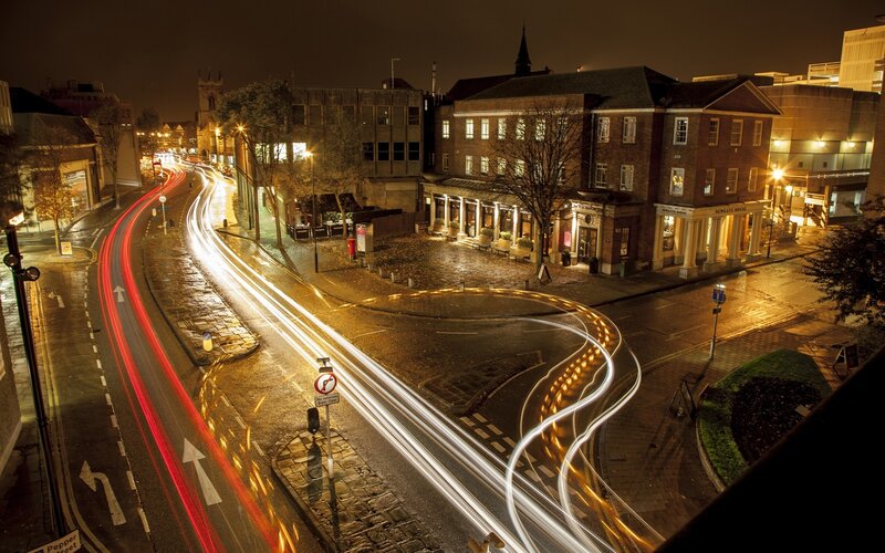 Light Trails on Wet Street — Black