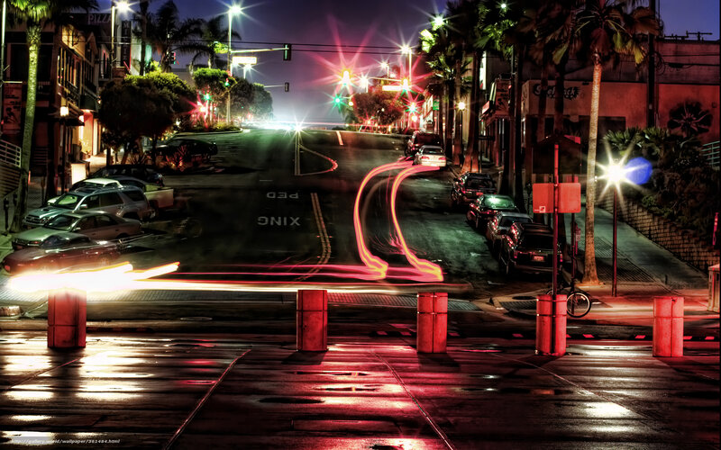 Light Trails on Wet Street — Red, Dramatic