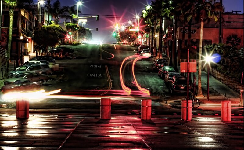 Light Trails on Wet Street