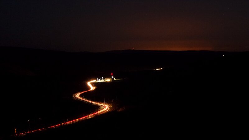 Light Trails on Winding Road — Black, Dark