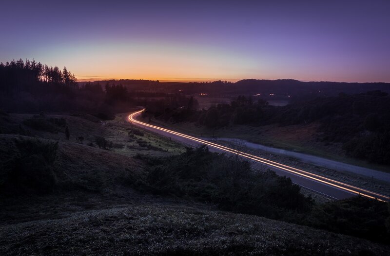 Light Trails on Winding Road — Purple, Serene