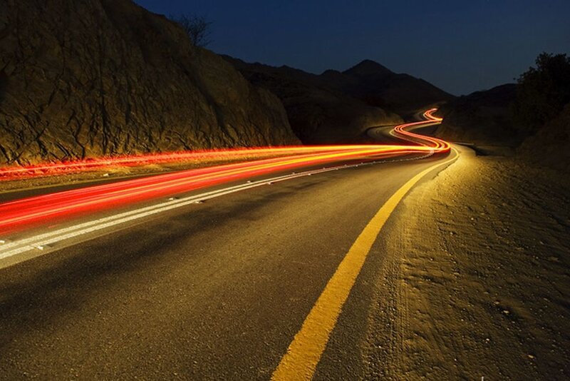 Light Trails on Winding Road
