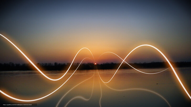 Light trails over sunset river