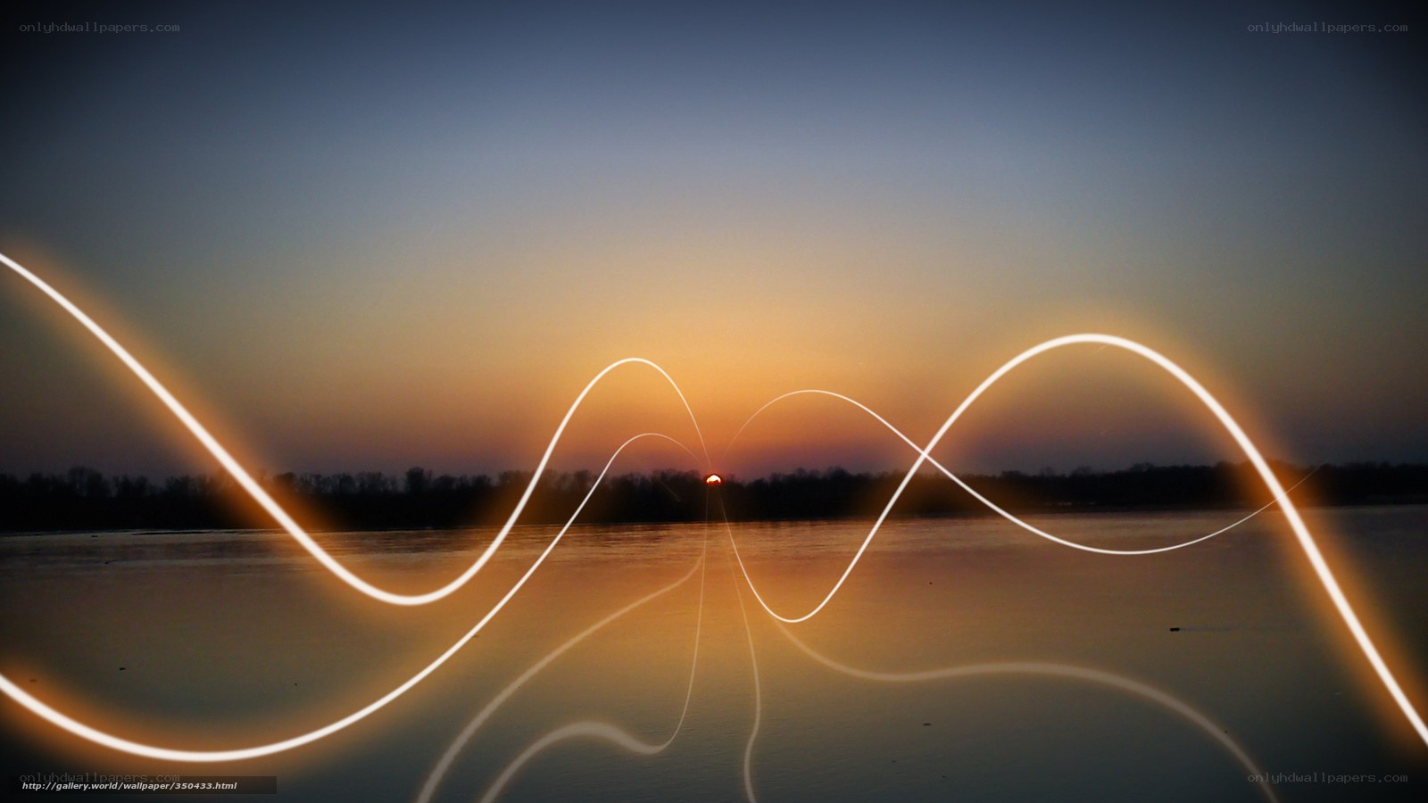 Light trails over sunset river