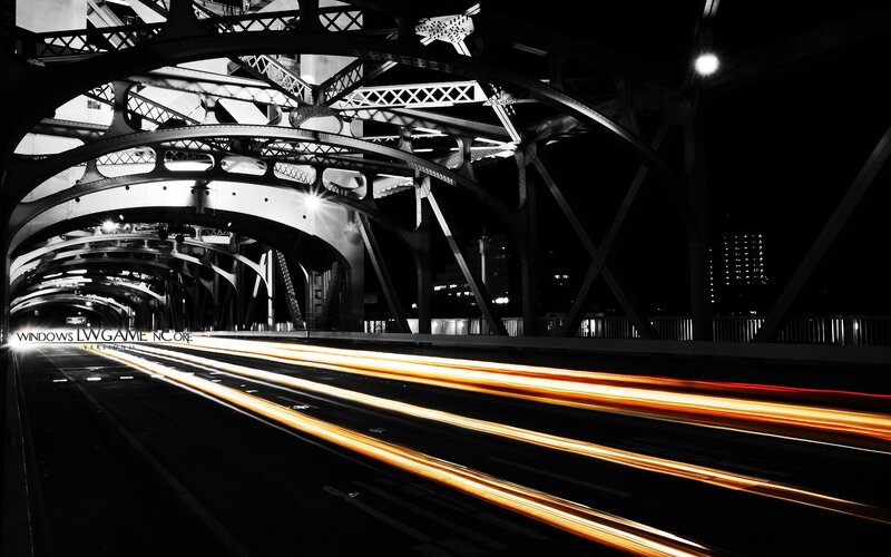 Light trails under a bridge