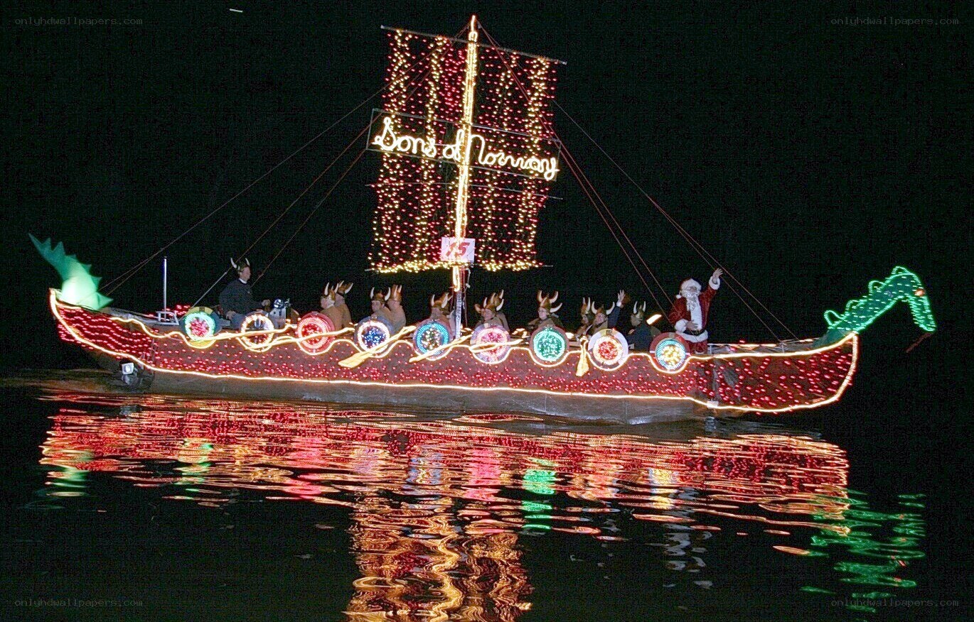 Lighted boat parade at night