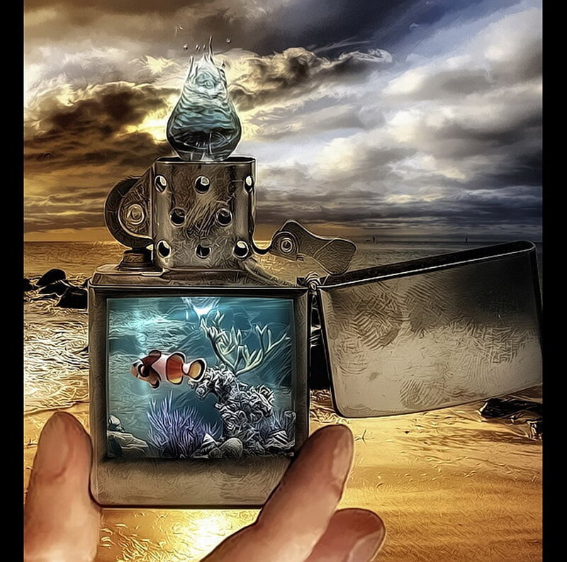 lighter with underwater scene
