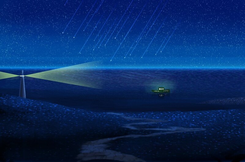 Lighthouse and Boat at Night
