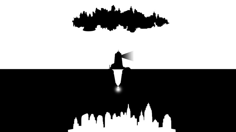Lighthouse and City Skyline — Black