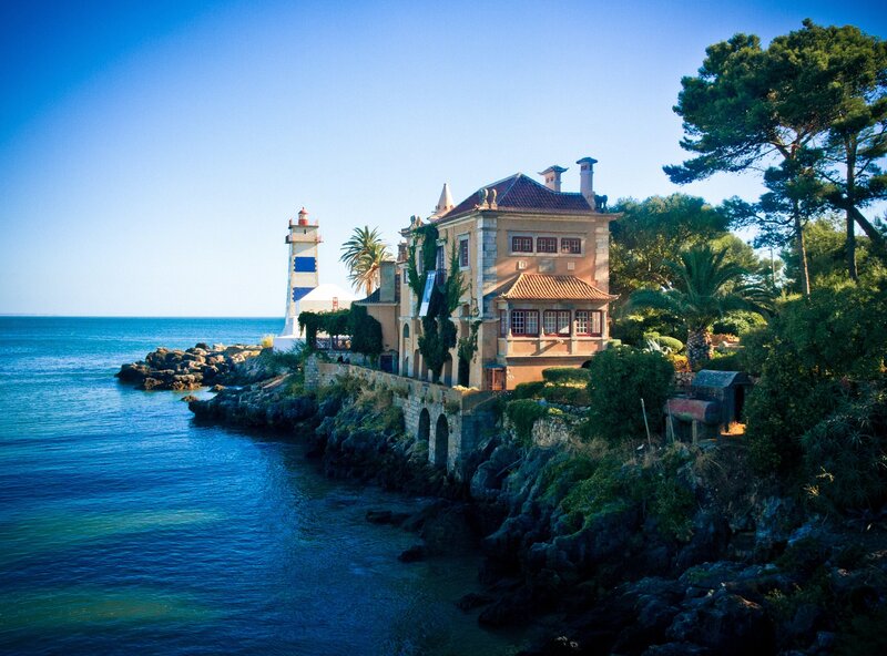 Lighthouse and Coastal House — Blue, Serene