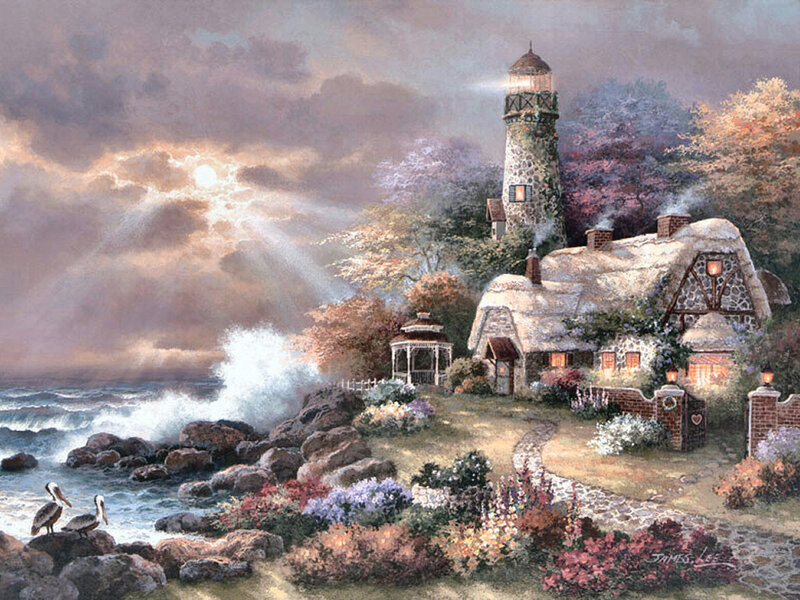 Lighthouse and Cottage — Blue, Dramatic